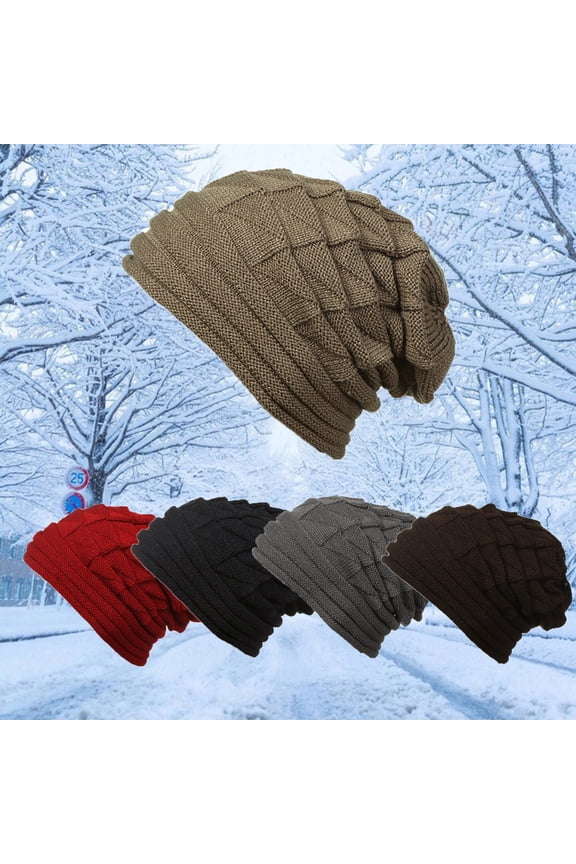 Crochet Hats for Women Dark Gray Polyester Warm Fleece Lined Beanie Knit Ski Stocking Cap Cuffed Cap for Cold Weather Running One Size