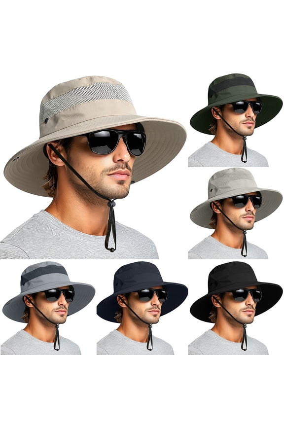 Dark Gray Wide Brim Sun Hat with Wind Lanyard blended fabric UPF 50+ UV Protective Hiking Fishing Hats,Wide Brim Sun Hat for Women&Men A