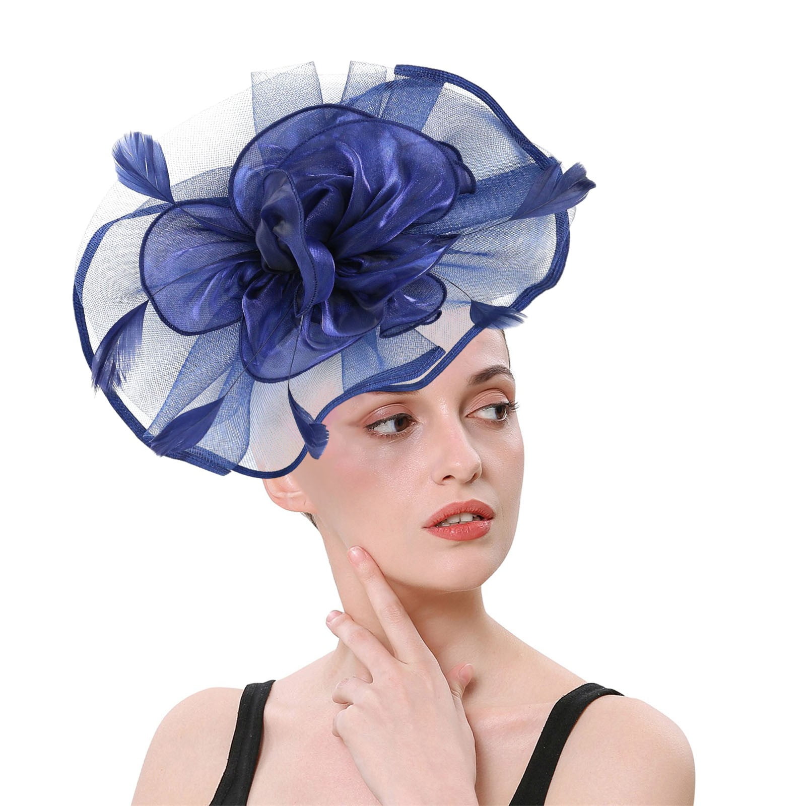 One Size Polyester Feather Fascinator Hat for Weddings & Derby Vintage Derby Fascinator Hat with Feathers, One Size  main image 4