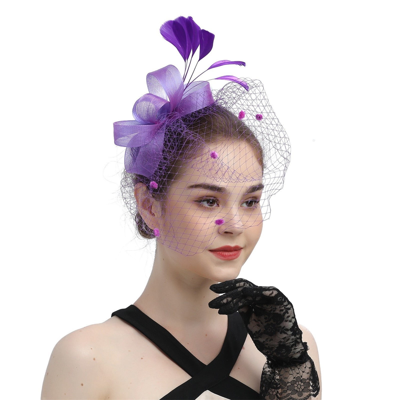 Only Moment Fascinators Hats for Women Polyester Flower Mesh Ribbon ...