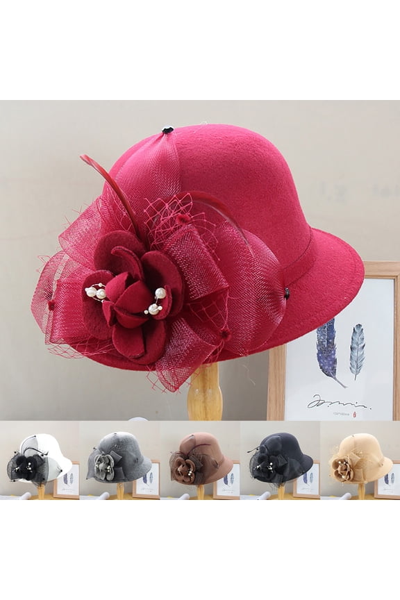 Gray Women's Autumn and Winter Round Top Tweed 1924s Wool Felt Bowler Hat Flapper Hats Winter Church Hats Vintage Felt Cloche Hat A
