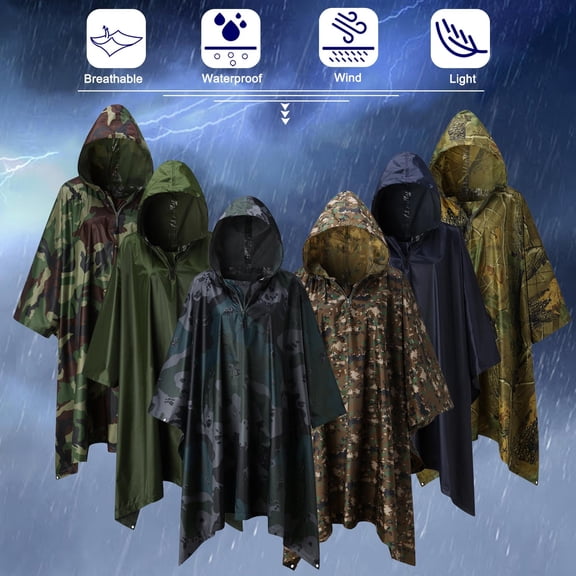 Only Moment Green Packable Rain Jacket Polyester EVA Rain Ponchos Lightweight Rain Coat Waterproof Rain Gear One Size