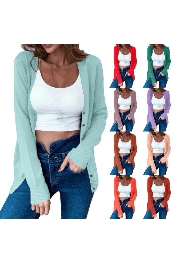 I Women Oversized T-Shirts Women's Lightweight Cardigan Sweater V Neck Light Fleece Tops Spring 2026 Crew Neck Casual Basic T-Shirts S