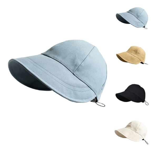 Only Moment Khaki Ponytail Sun Hats for Women Men cotton UV Protection Wide Brim Packable Beach Bucket Hat A