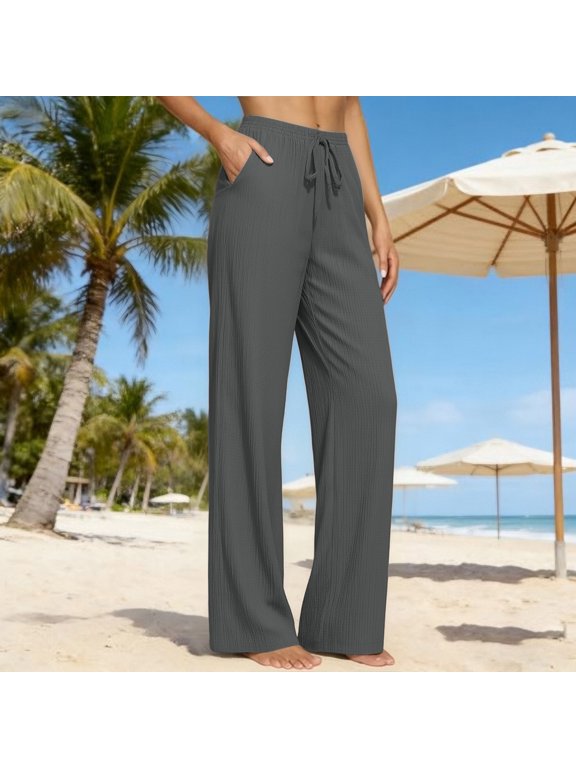 Long Wide Leg Pants Stretchy Work Dress Pants Women Trendy 2026 Business Casual Outfits Comfort Fit Slacks Trousers Dark Gray,M