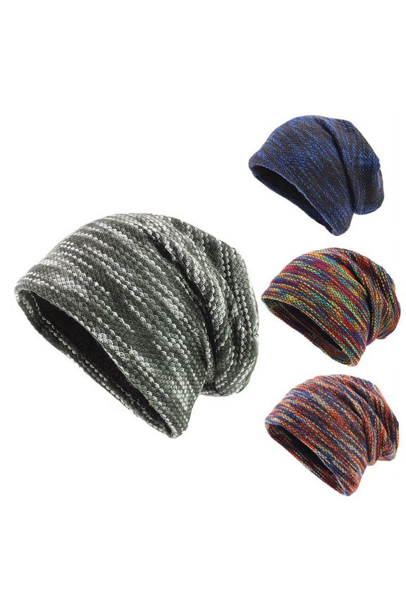 Men's Winter Beanie Hat D Polyester Warm Thermal Kint Cap for Outdoor One Size