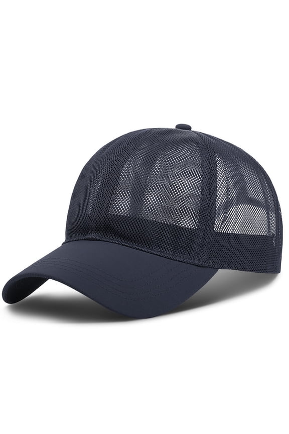 Navy Breathable Mesh Cap Unisex Vintage Washed Baseball Cap Hat Polyester Classic Adjustable Size for All Seasons One Size