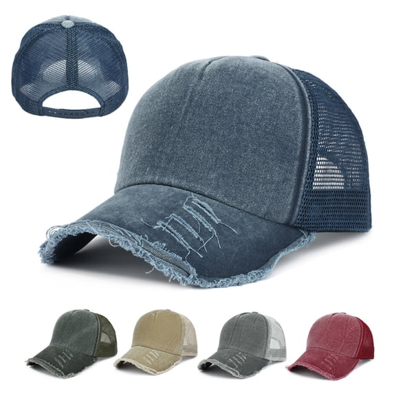 Only Moment Navy Mesh Hat Vintage Washed Baseball Cap Cotton Blend Breathable Tucker Hat Laser Cut Air Mesh-Back Cooling Golf Hat One Size