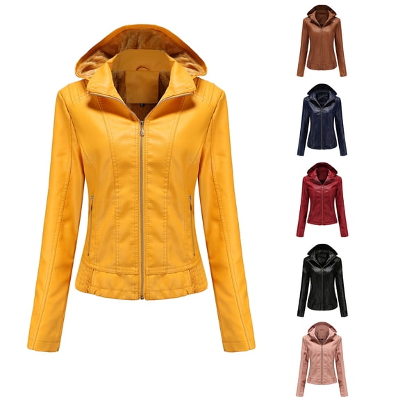 Only Moment Pink Jackets for Women Hooded Leather Jacket For Women Slim Fit Base Shirt Crew Neck Lightweight Classic Casual Outerwear with Pockets L