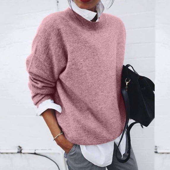Only Moment Pink Sweaters for Women Crew Neck Casual Dressy Business Clothes Loose Fit Soft Cute Sweater Winter Outfits 2XL