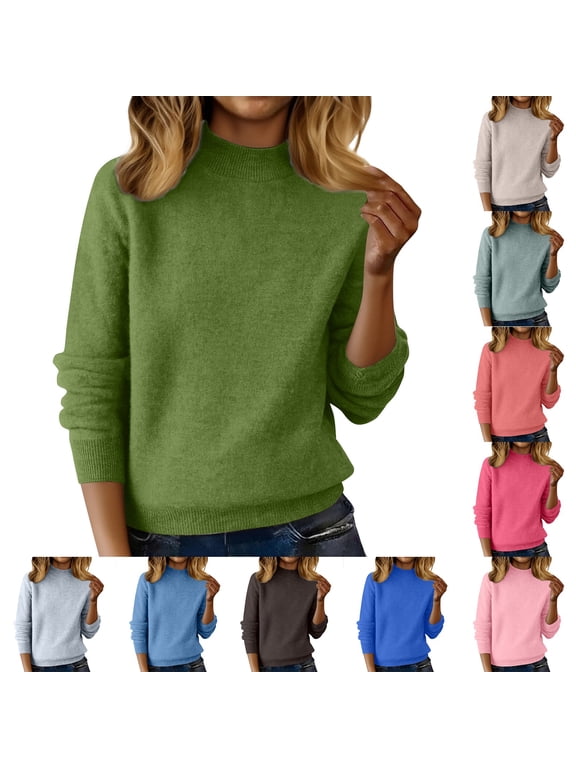 Pink Womens Sweaters Fall Winter Clothes Slim Fit Base Shirt Crew Neck Lightweight Sweaters Raglan Long Sleeve Shirts Fall Fashion Tops S