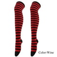 thumbnail image 1 of Only Moment Plus Size Womens Thigh High Socks for Thick Thighs Polyester Striped Boot Socks & Leg Warmers for Daily, Sports, Cosplay Wine,One Size, 1 of 1