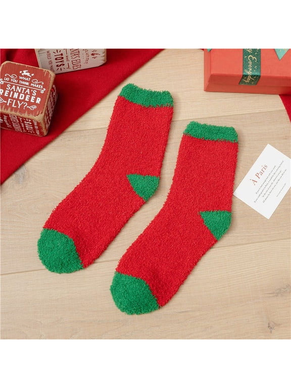 Red Christmas Socks Polyester Winter Novelty Socks for Christmas Holiday, Birthday Gifts One Size