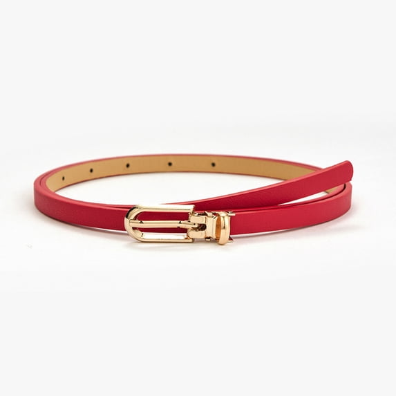 Only Moment Red Stretchy Belt for Women Pu with Invisible Flat Buckle Stretch Web Strap Belt for Jeans Pants Dresses One Size
