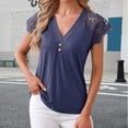 thumbnail image 1 of Only Moment Relaxed Blouse Polyester,Spandex,cotton V Neck Women's Short Sleeve Tops Work Blouses Business Casual Tops Navy,L, 1 of 7