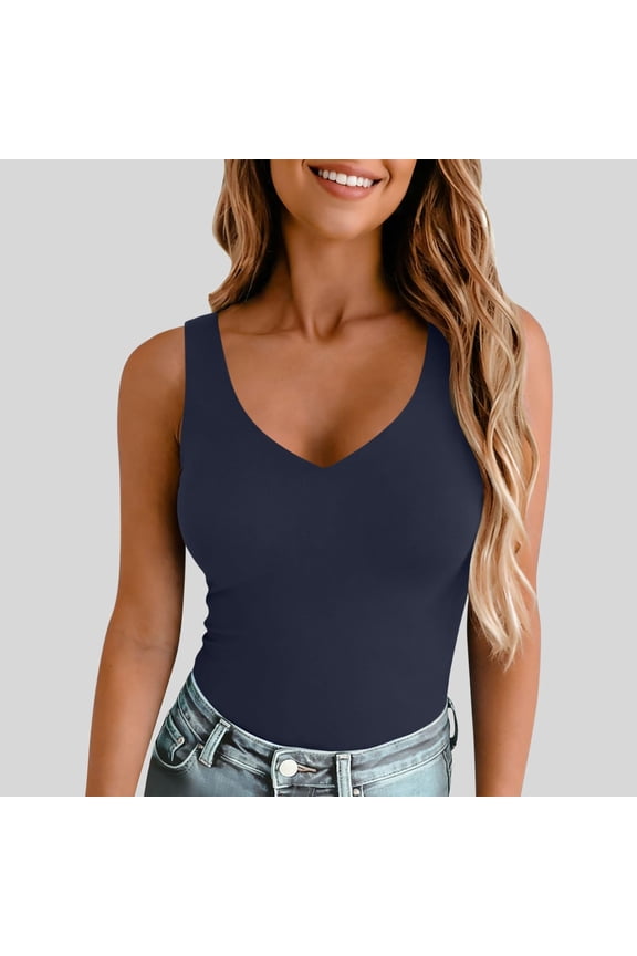 Ribbed Tank Top Polyester,Spandex Sleeveless Casual Shirts Racerback Ribbed Fitted Tank Tops Navy S