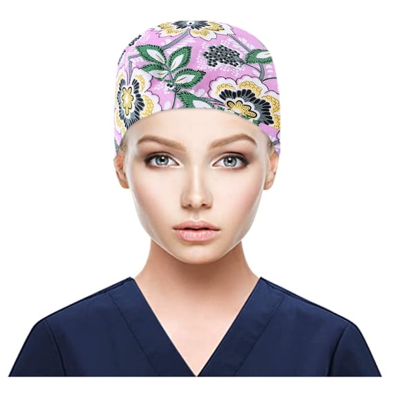Only Moment Scrub Cap With Buttons Bouffant Hat With Sweatband for Womens and Mens