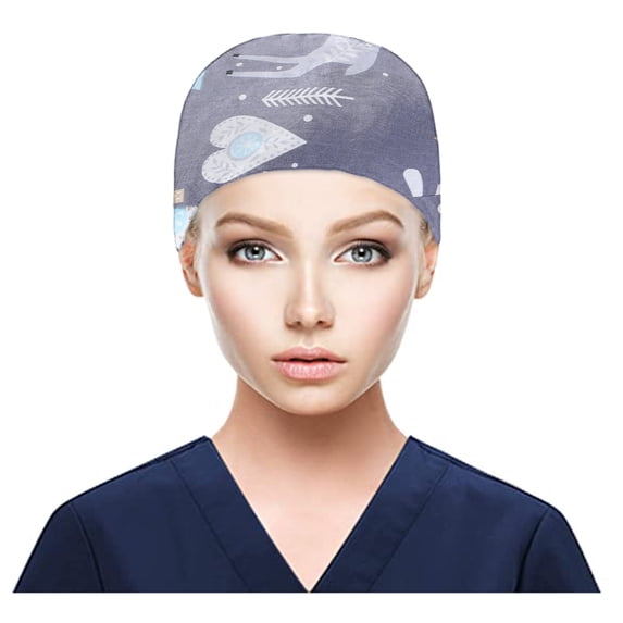 Only Moment Scrub Cap With Buttons Bouffant Hat With Sweatband for Womens and Mens