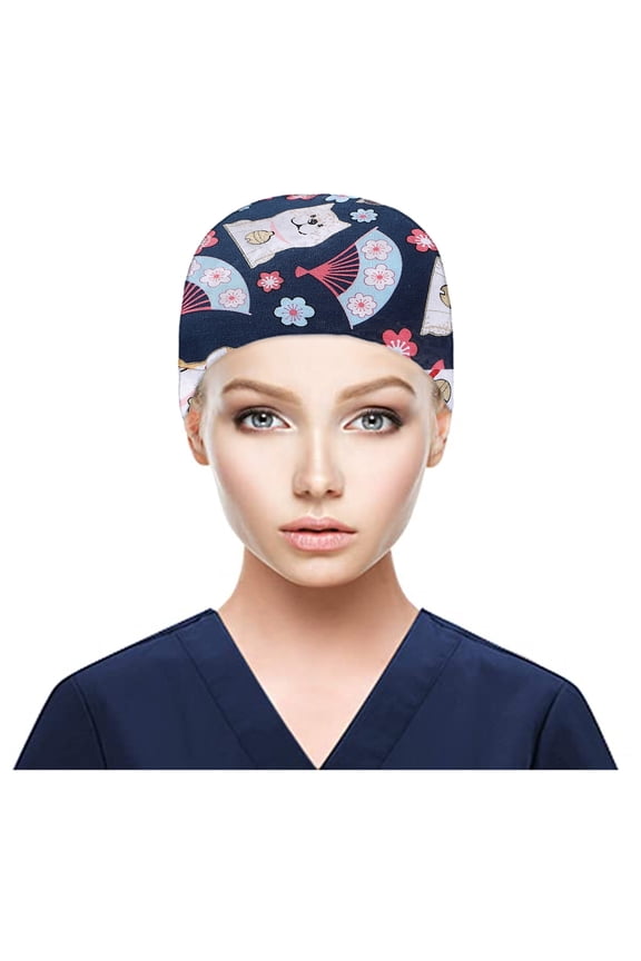 Scrub Cap With Buttons Bouffant Hat With Sweatband for Womens and Mens