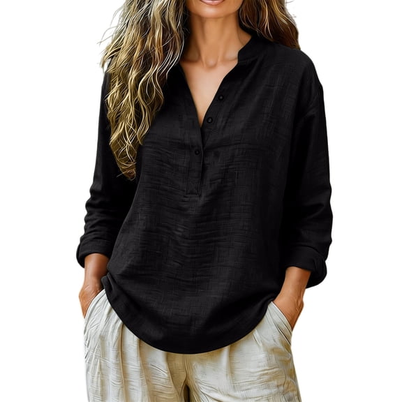 Only Moment Shirt Women Oversized V Neck Long Sleeve Button Casual Solid Color Relaxed Daily Wear Blouse