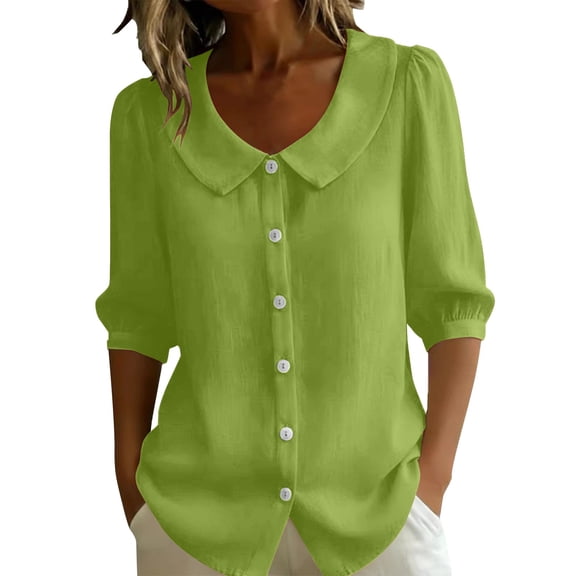 Only Moment Shirt Women V Neck Roll Sleeve Collared Loose Button Down Short Sleeve Office Casual Work Blouse