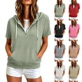 thumbnail image 1 of Only Moment Short Sleeve Hoodie Short Sleeve Hoodies Soft Fabric Blend,Adjustable Hood,Kangaroo Pocket,Easy to Style,Spring to Fall Wear Brown S, 1 of 5