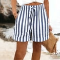 thumbnail image 1 of Only Moment Shorts for Women Cotton Striped Shorts Comfy Elastic Waist Drawstring Pocket Shorts Pants Wowomen Shorts Blue,L, 1 of 4