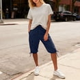 thumbnail image 1 of Only Moment Shorts for Women Flowy Wide Leg Beach Trousers with Pockets Dark Blue,2XL, 1 of 9