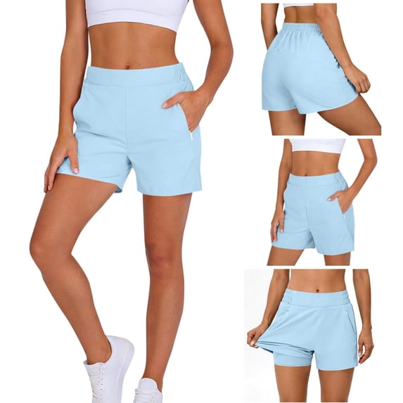 Only Moment Shorts for Women Trendy Polyester,Spandex High Waisted for Lounge Athletic Golf with Pockets Spandex Shorts Wowomen Light Blue,2XL