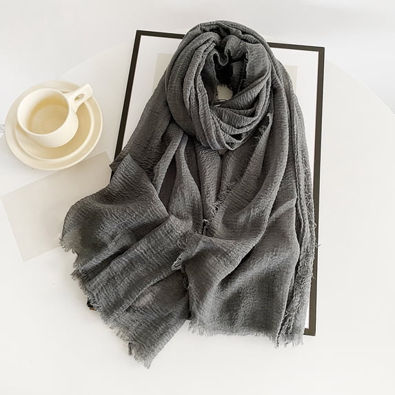 Only Moment Silk Scarf for Women Cotton and Linen Lightweight Silk Scarves Dark Gray,One Size