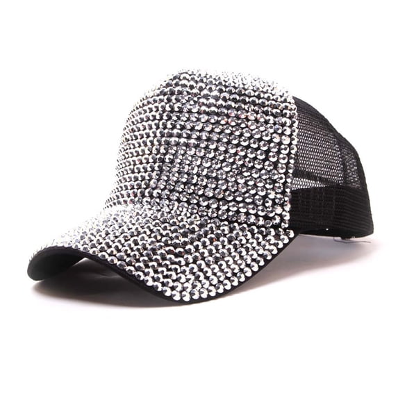 Only Moment Silver Rhinestone Baseball Cap Baseball Cap for Men Women Cotton Structured Mesh Baseball Cap Adjustable Classic Mens Hat One Size