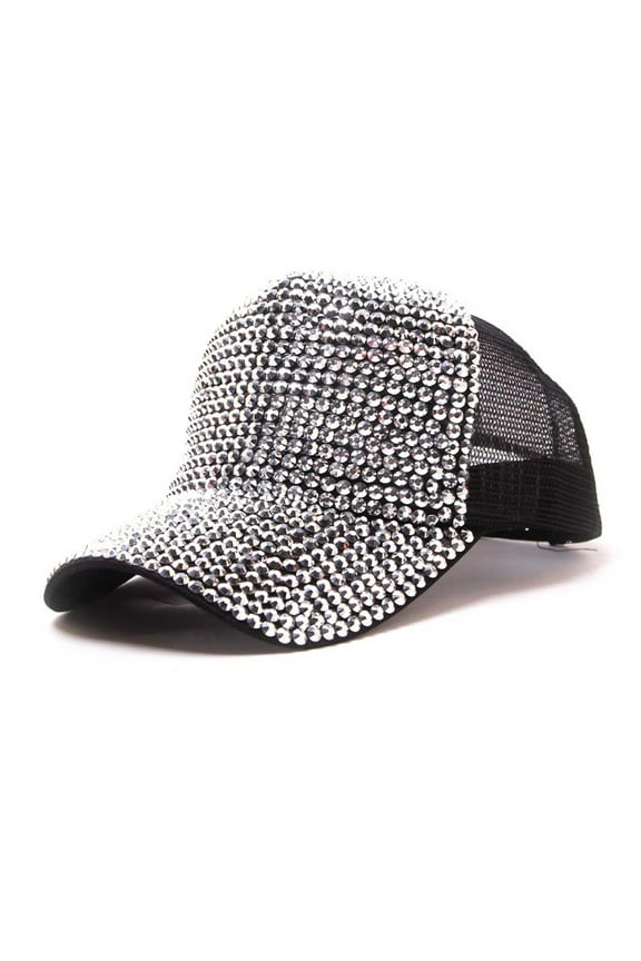 Silver Rhinestone Baseball Cap Baseball Cap for Men Women Cotton Structured Mesh Baseball Cap Adjustable Classic Mens Hat One Size