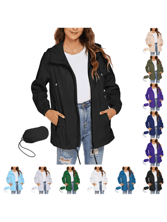 Sky Blue Women's Sweatshirt for Women Packable Rain Jacket Crew Neck Casual Fuzzy Sherpa Hooded Jacket Coats S