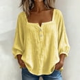 thumbnail image 1 of Only Moment Spring Tops for Women 3/4 Sleeve Square Neck Jute Blouses Business Casual Outfits Loose Fit Yellow,M, 1 of 9