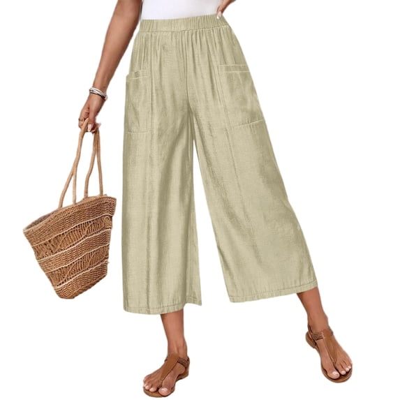 Only Moment Striped Pants Polyester,Cotton High Waist Trousers with Pockets Casual Lounge Beige,L