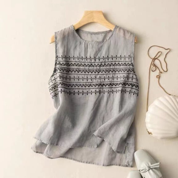 Only Moment Summer Tank Tops for Women Cotton and Linen Summer Tunic Loose Fit Tank Tops for Women Grey 2Xl/4
