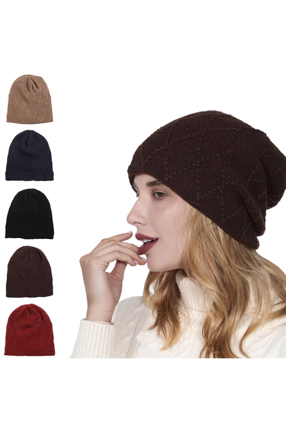 Thin Crochet Beanie Hat for Women Khaki Polyester Fleece Lined Knit Beanie Warm Soft Stocking Cap for Cold Weather Outdoor One Size