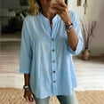 thumbnail image 1 of Only Moment Tops for Women 3/4 Sleeve V Neck Wash Cotton Blouses Business Casual Outfits Loose Fit Sky Blue,3XL, 1 of 6