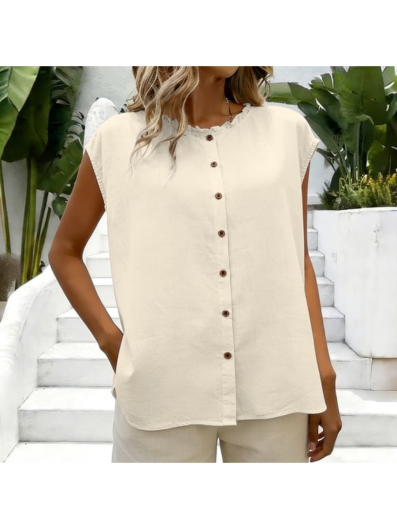 Travel Sleeveless Top Autumn Fragrant linen Round Neck Women's Sleeveless Short Top Strap Sleeveless Summer 2026 Beige,M