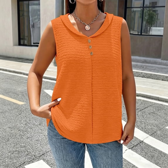 Only Moment Travel Sleeveless Top Bubble wrinkles Round Neck Women's Sleeveless Short Top Loose Fit Light Sleeveless Camisole Orange,S