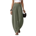 thumbnail image 1 of Only Moment Trendy Boho Linen Pants Lightweight Casual Pants Casual Drawstring Flowy Pants Wide Leg Summer Beach Linen Trousers with Pockets Green,M, 1 of 7