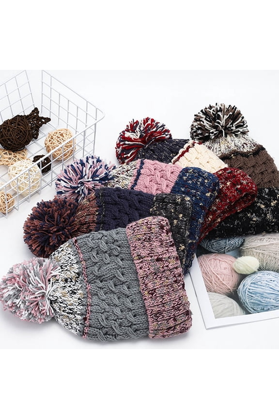 Unisex Beanie Hats for Men Women A Polyester,Cotton with Faux Fur Pom Warm Knit Skull Cap Beanie for Women One Size