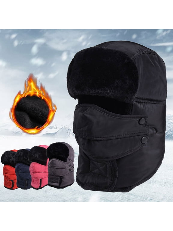 Unisex Beanie for Men Women Navy Thickened Plush Warm Ear Ski Hat cotton Warm Thermal Kint Cap for Outdoor One Size