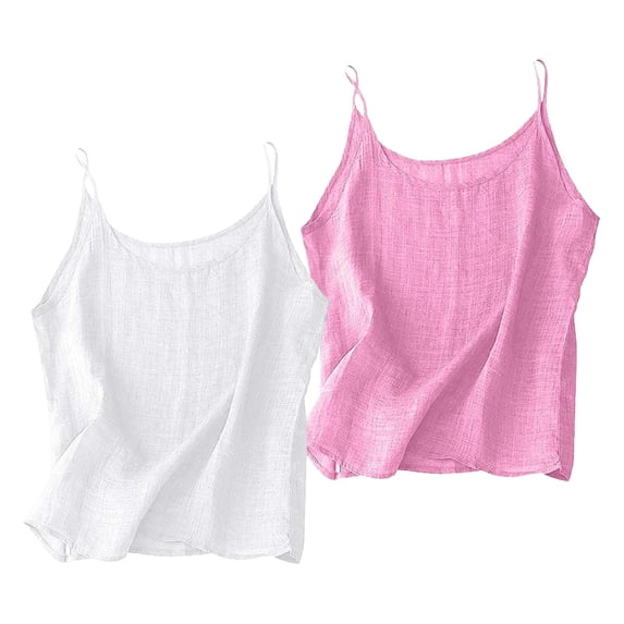 Only Moment Versatile Cami Wrap Cotton and linen 2pc Tanks & Camis Women's Sleeveless Short Top Loose Causal Sleeveless Summer Shirts Light Pink,S