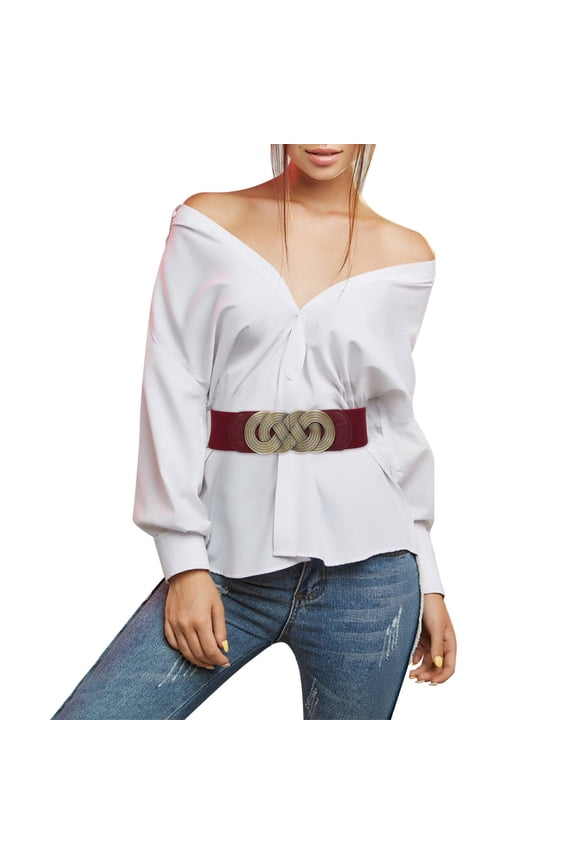 Watermelon Red Elastic Belts Women Skinny Elastic Waist Belt Pu Elastic Waist Belt Stretchy Thin Belt for Dress Jeans One Size