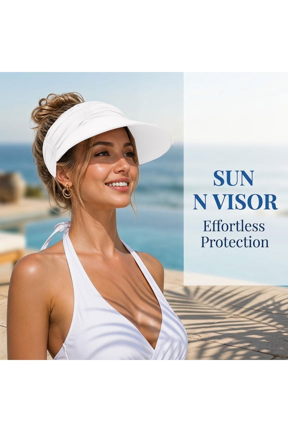 White Adjustable Wide Brim Visor Hats for Women Nylon Adjustable Clip On Visors Outdoor Golf Beach Cap One Size