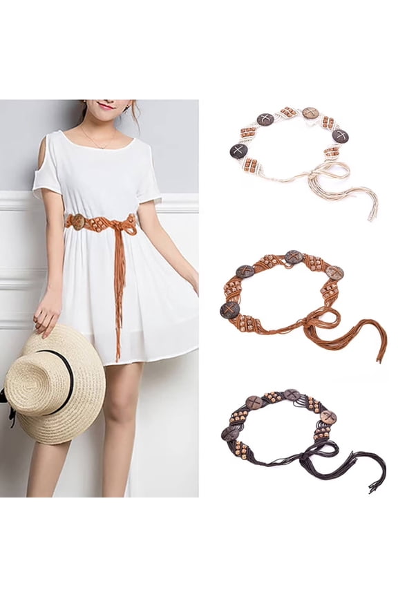 White Boho Belt Women Skinny Belts Cotton Adjustable Web Stretch Belt with Non-Metal Buckle for Jeans Pants One Size