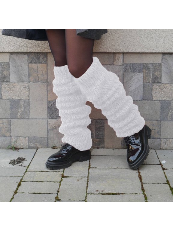 White Women Thigh High Socks Polyester Extra Long Cotton Knit Warm Thick Tall Long Boot Stockings Leg Warmers One Size
