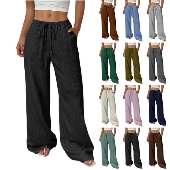 Only Moment Wide Leg Pants Woman 2026 Summer Casual High Waisted Barrel Lounge Flowy Cropped Beach Work Trousers Blackish Green,L