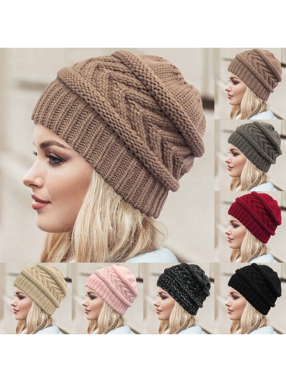 Winter Hats for Men Women Black Polyester Thick Fleece Lined Knit Winter Hat for Men & Women Warm Watch Cap for Cold Weather One Size